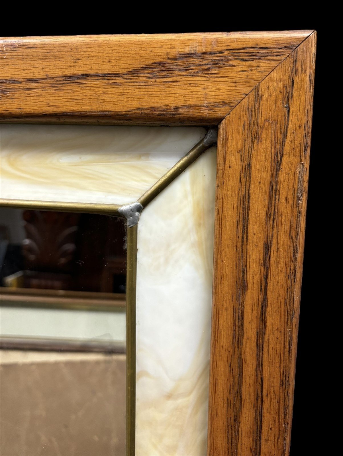 Stained Glass Mirror Vintage Wood Framed Wall Decor