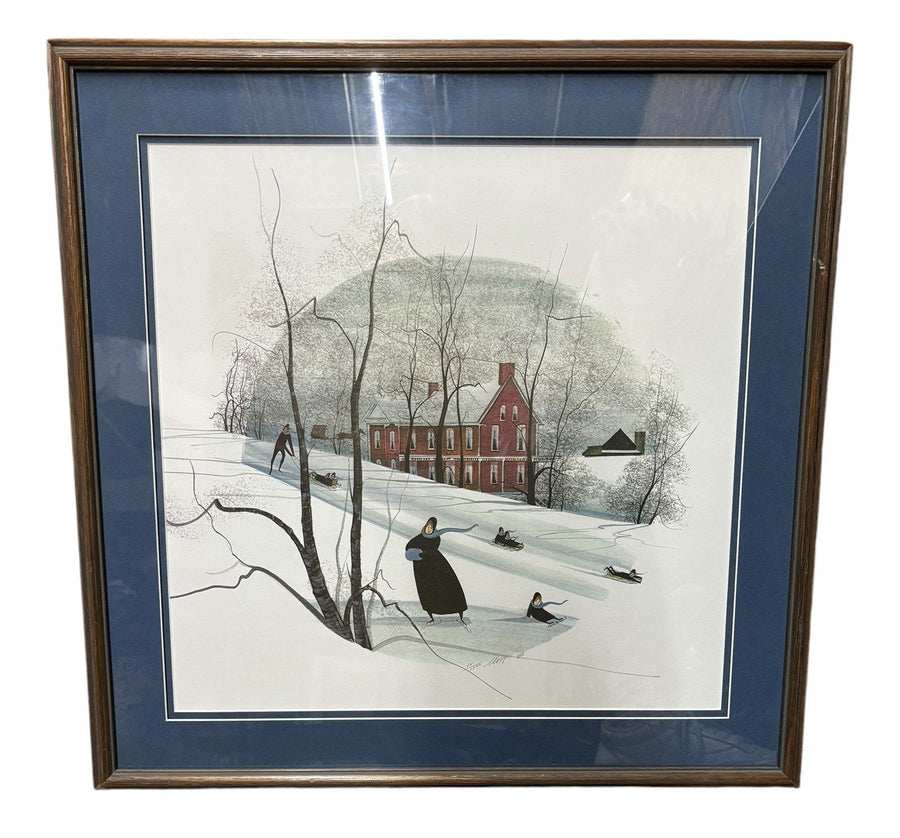 P. Buckley Moss Print Skating Scene Signed Numbered 44/1000 Framed Winter Art