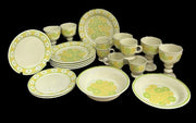 Franciscan Picnic Green Yellow Flowers Antique Earthenware Vintage 20 Pcs