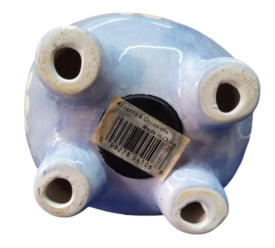 Blue and White Ceramic Pig Shaped Piggy Bank Vintage