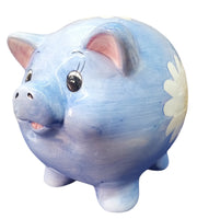 Blue and White Ceramic Pig Shaped Piggy Bank Vintage