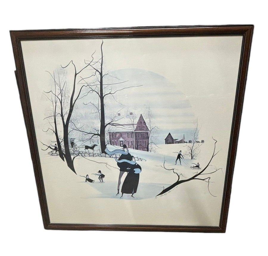 P. Buckley Moss Print Skating Joy Signed Numbered 66/1000 Winter Framed Art