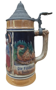 Lidded Beer Stein West Germany Vintage Die Fischerin v. Bodensee