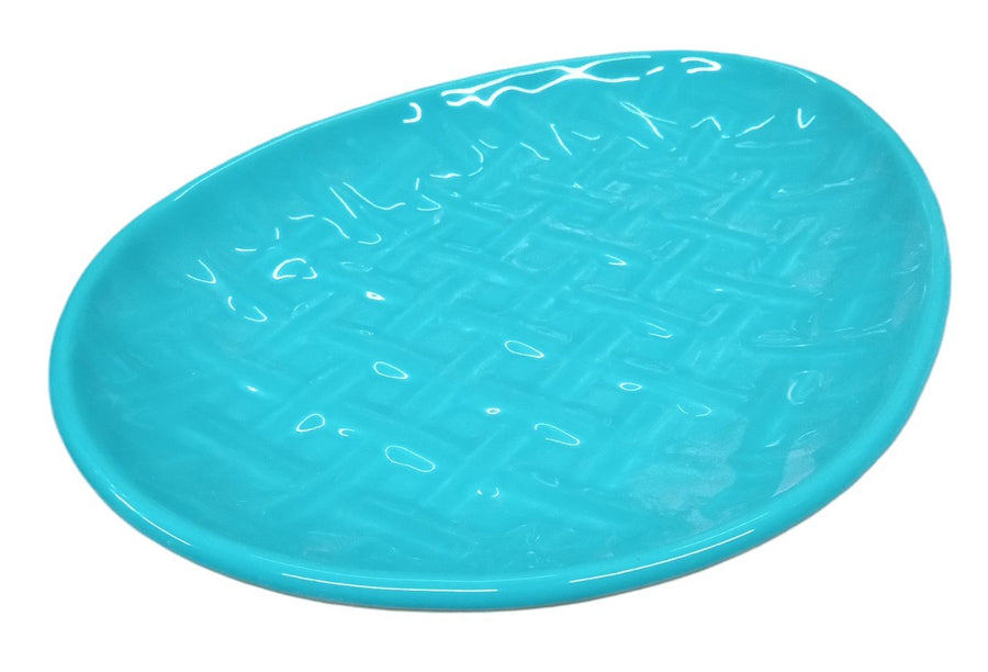 Fiesta - Turquoise Blue Embossed Egg Shaped Plate Easter Candy Ceramic Serving