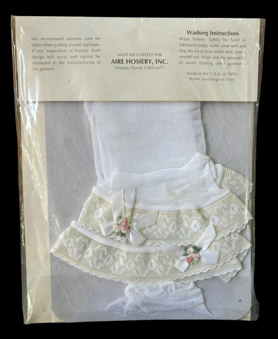 D'Airelle Bridal White Thigh High 100% Nylon Aire Hosiery Hearts Ribbons