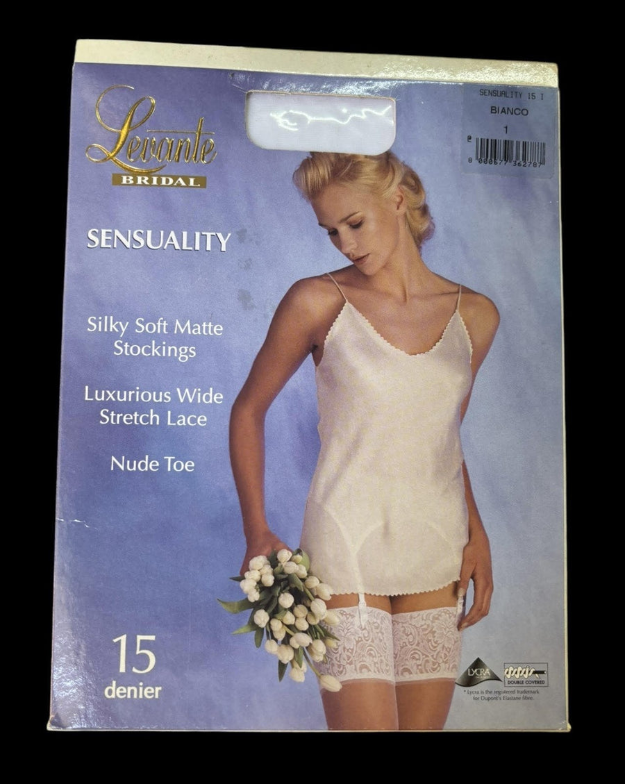 Levante Bridal Sensuality Bianco 1 Small Lace Top Stockings Original Package