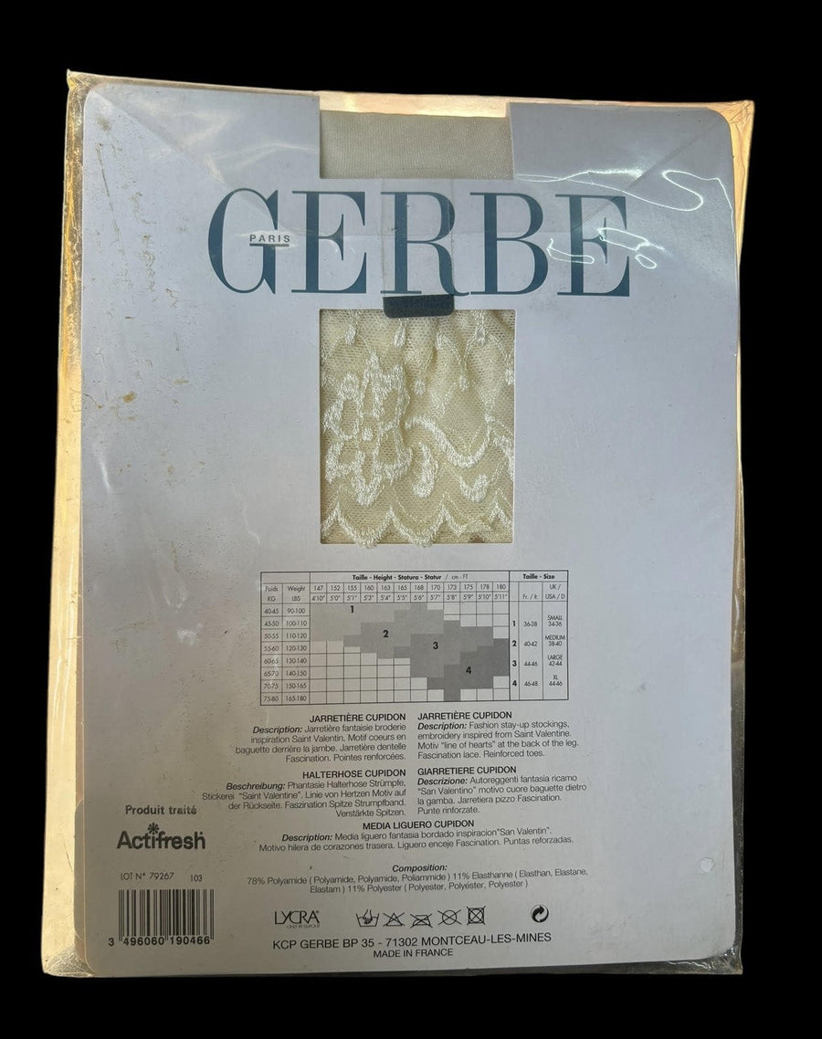 Gerbe Paris Ladies Jarretiere Cupidon Thigh-Hi Stay Up Hearts White Ivory Size 3