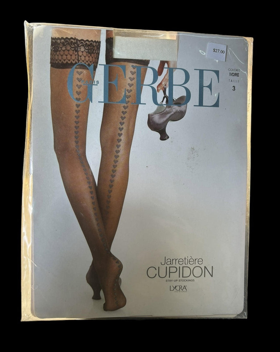 Gerbe Paris Ladies Jarretiere Cupidon Thigh-Hi Stay Up Hearts White Ivory Size 3
