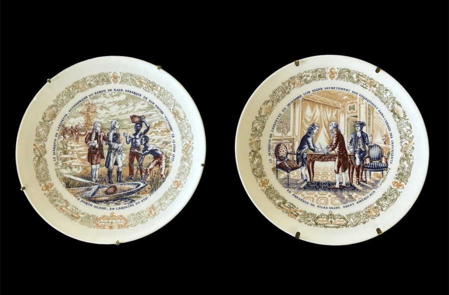 Lafayette Legacy Plates Pair Decorative Porcelain American Revolution