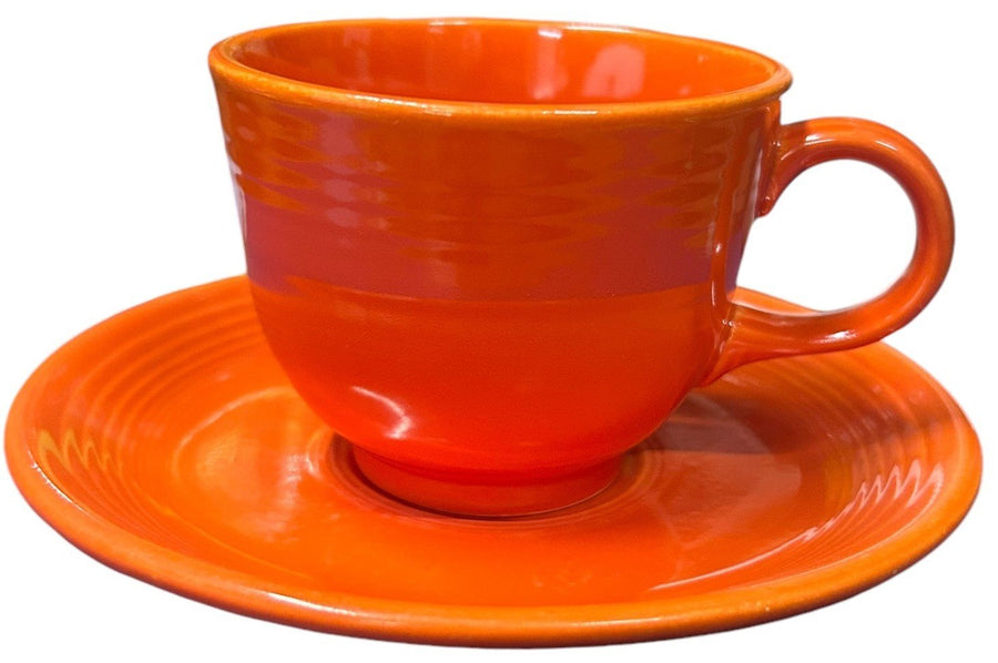 Fiesta - Red Orange Teacup & Saucer Ceramic Homer Laughlin Tea Set Kitchen