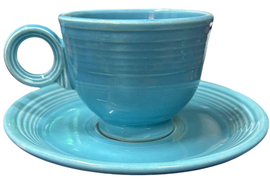 Fiesta - Vintage Turquoise Blue Teacup & Saucer Homer Laughlin Ceramic Dish