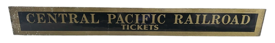 Central Pacific Railroad Tickets Thick Border Antique Jalousie Glass Sign