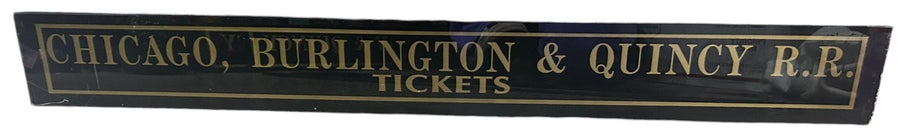 Chicago Burlington & Quincy RR Tickets Antique Jalousie Glass Sign