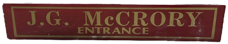 JG McCrory Entrance Antique Jalousie Glass Sign