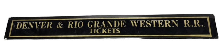 Denver & Rio Grande Western RR Tickets Antique Jalousie Glass Sign