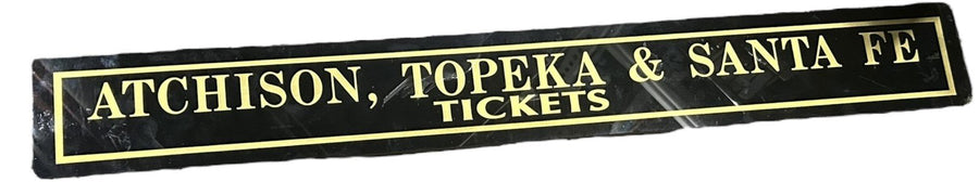 Atchison Topeka & Santa Fe Tickets Antique Jalousie Glass Sign