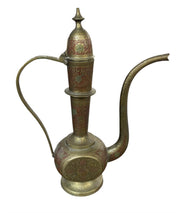 Brass Teapot Antique Fak Madi Vintage Hinged Lid Red Design