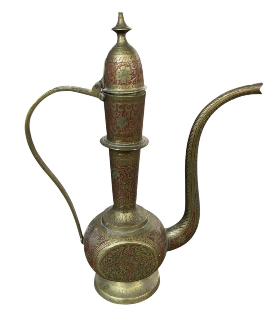 Brass Teapot Antique Fak Madi Vintage Hinged Lid Red Design