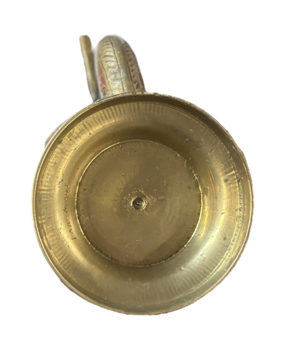 Brass Teapot Antique Fak Madi Vintage Hinged Lid Red Design