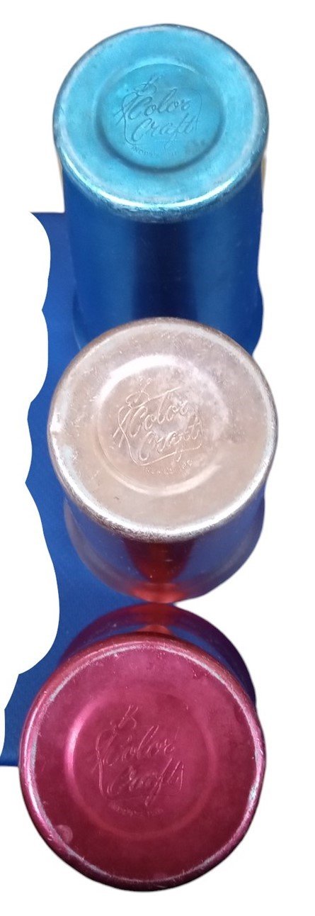 MCM Aluminum Tumblers With Stirring Spoons Set Of 7 Vintage Collectible Barware