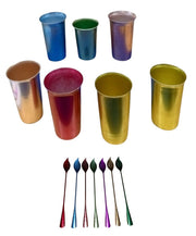 MCM Aluminum Tumblers With Stirring Spoons Set Of 7 Vintage Collectible Barware