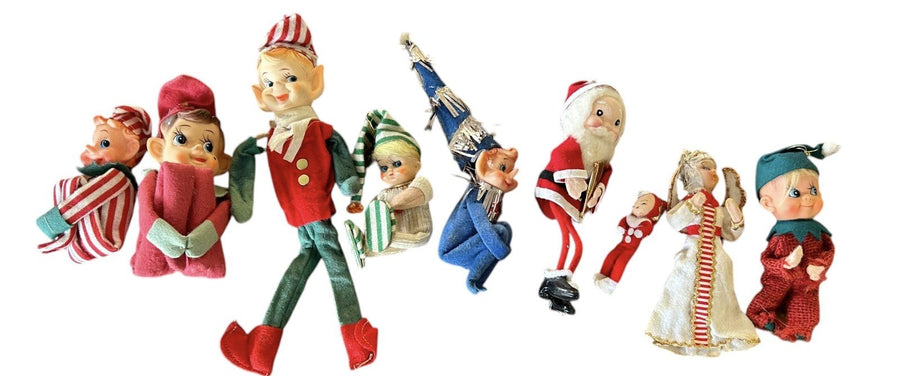 Christmas Elf Knee Huggers Antique Pixies Angel Elves Vintage Set of 9