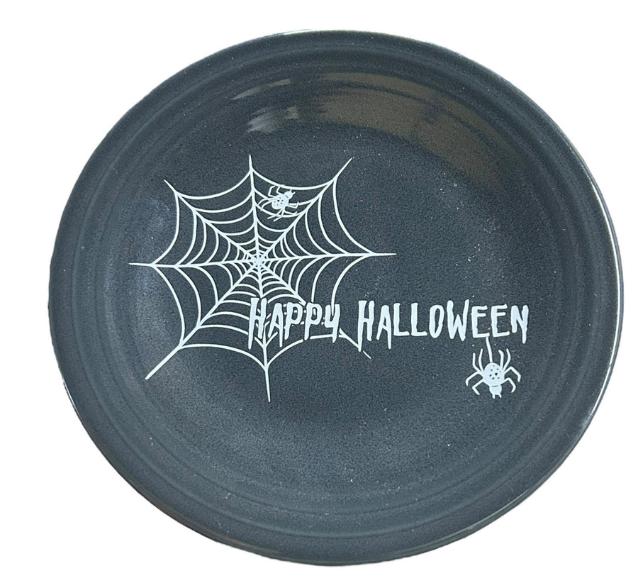 Fiesta - Slate Gray Luncheon Plate Happy Halloween Spider Web Homer Laughlin HLC