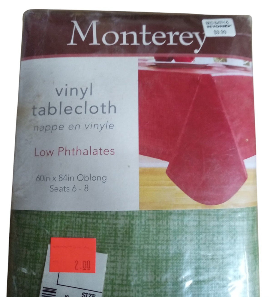 Monterey 60" x 84" Sealed Vinyl Green Oblong Tablecloth Collectible Home Decor