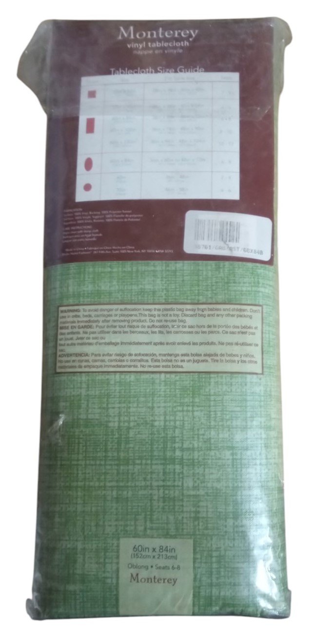 Monterey 60" x 84" Sealed Vinyl Green Oblong Tablecloth Collectible Home Decor