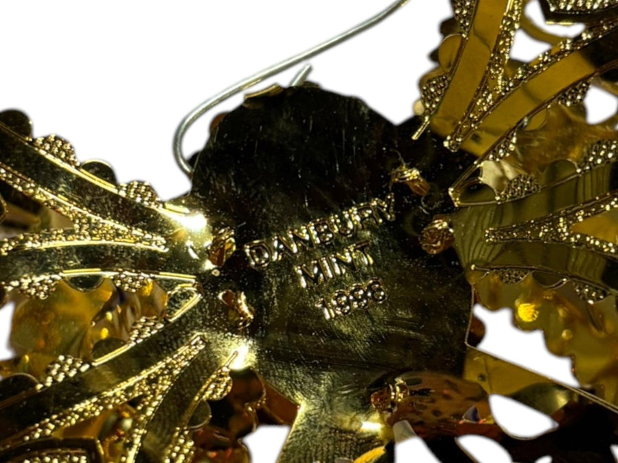 Danbury Mint 1996 Wreath Bow Ornaments Vintage Genuine 24K Gold Flashed Brass