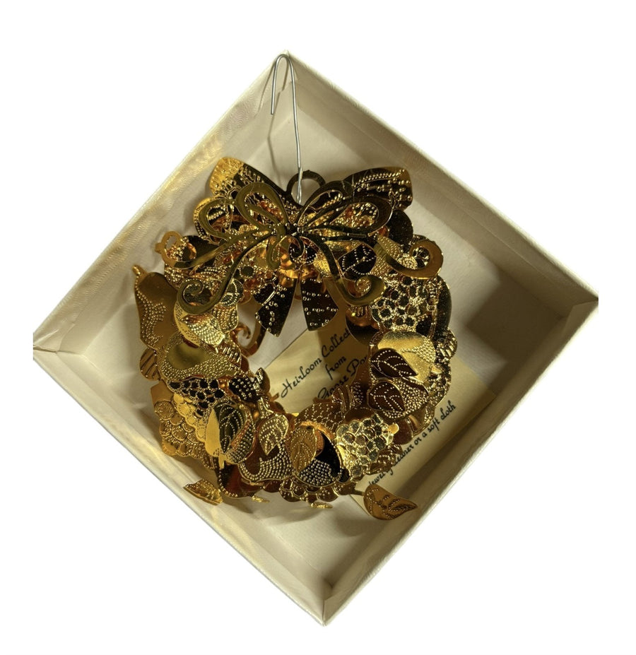 Danbury Mint 1996 Wreath Bow Ornaments Vintage Genuine 24K Gold Flashed Brass