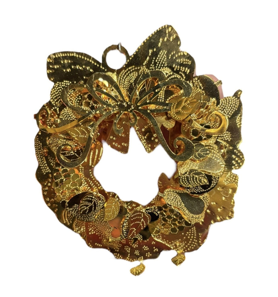 Danbury Mint 1996 Wreath Bow Ornaments Vintage Genuine 24K Gold Flashed Brass