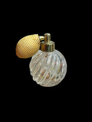 Perfume Atomizer Antique Ridged Swirl Glass Vintage Gold Cap Clear Glass