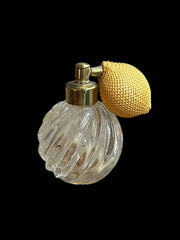 Perfume Atomizer Antique Ridged Swirl Glass Vintage Gold Cap Clear Glass