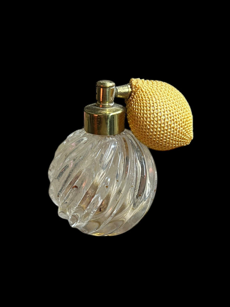 Perfume Atomizer Antique Ridged Swirl Glass Vintage Gold Cap Clear Glass