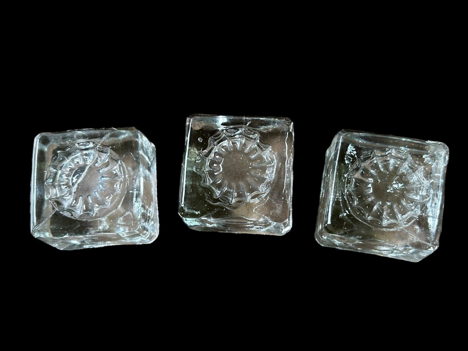 Clear Pressed Glass Open Salt Cellars Antique Fluted Bottom Vintage Set of 3
