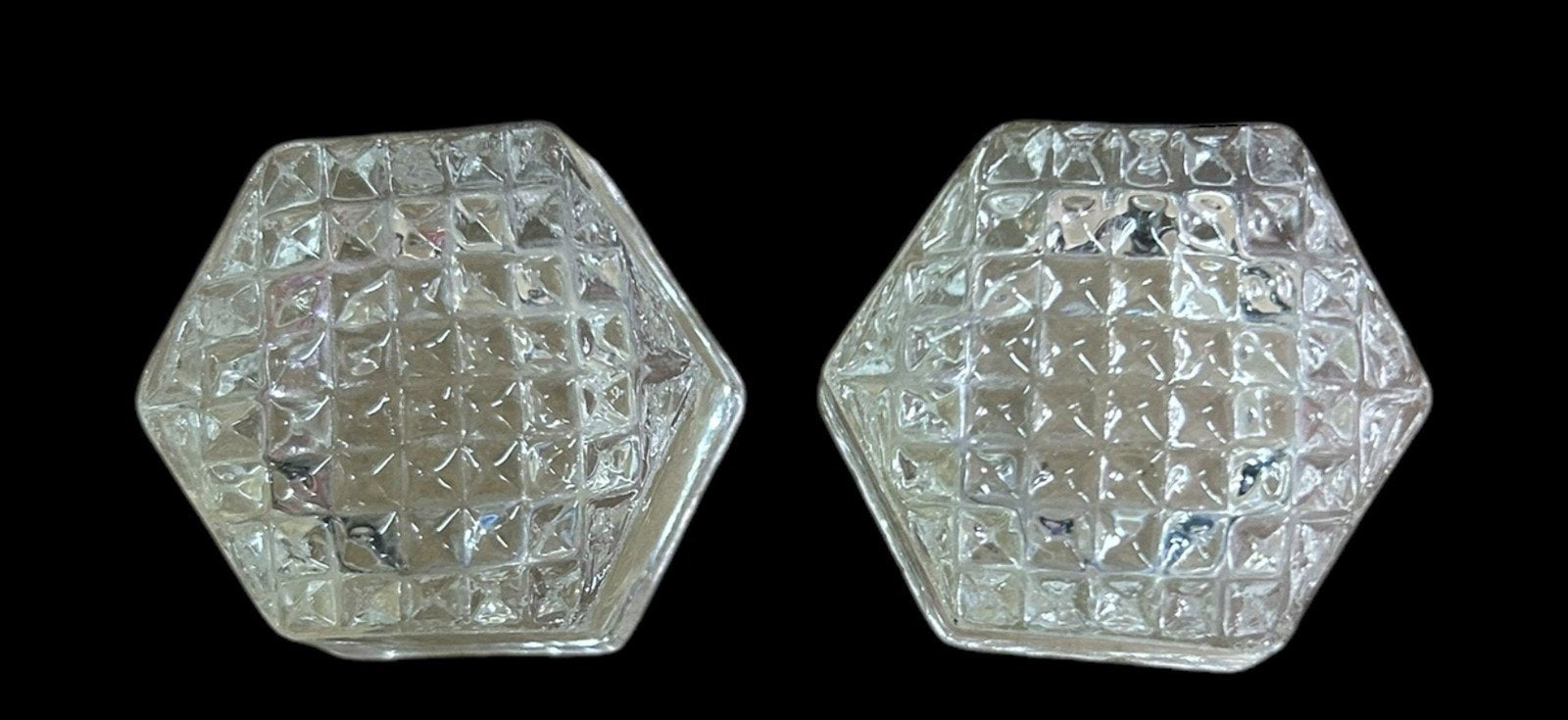 Clear Pressed Glass Open Salt Cellars Antique Hexagonal Vintage Set of 2