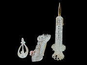 Spun Glass Candle Slipper Bird in a Cage Vintage Set of 3