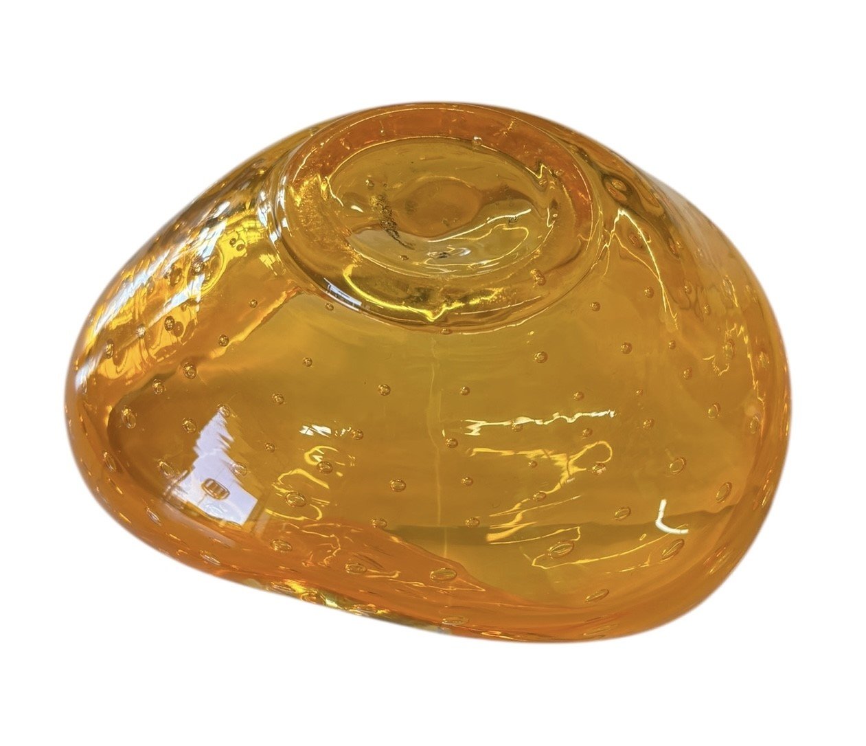 Amber Orange Blown Glass Bowl Vintage Controlled Bubble Folded Edge