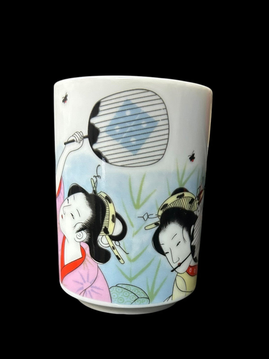 Geisha Girl Coffee Tea Cup Antique Porcelain Made in Japan Vintage Set of 4