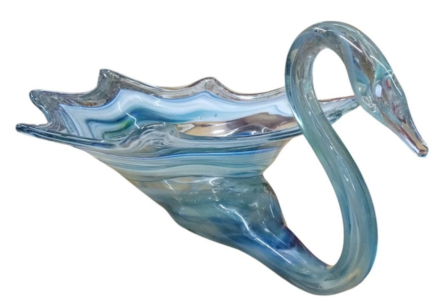 Swan Blue Glass Sculpture Vintage Collectible Nostalgic Art Glass 1960s