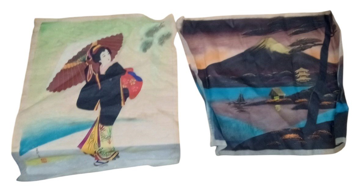 Japanese Vintage Silk Scarves Set Of 4 Antique Collectible Nostalgic Decorative