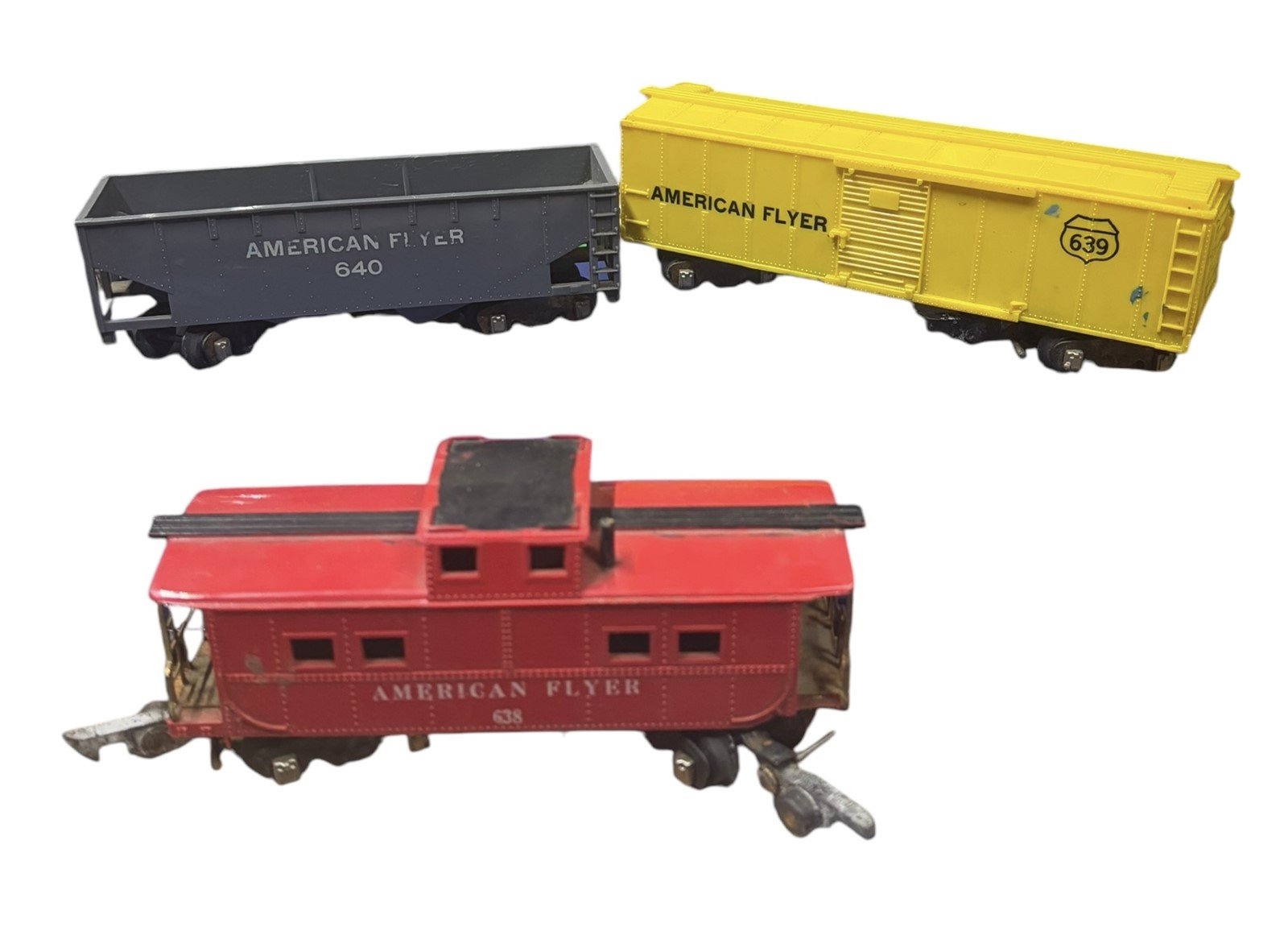 American Flyer Train Lot 3 Vtg Cars 640 Freight 639 Cargo 638 Caboose S-Gauge