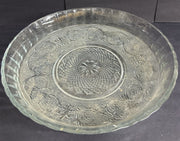 Clear Glass Deep Dish Round Platter Antique Diamond Cut Vintage Trellis Design