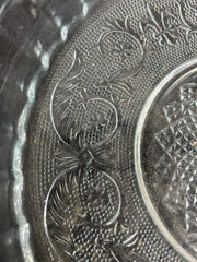 Clear Glass Deep Dish Round Platter Antique Diamond Cut Vintage Trellis Design
