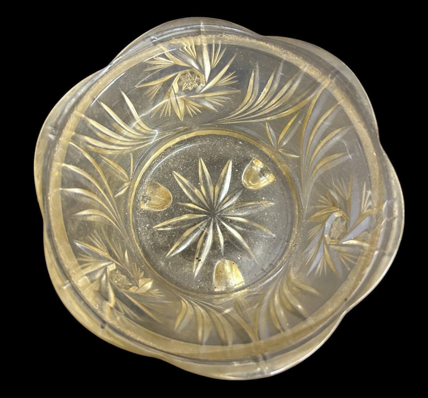 Cut Glass Candy Dish Antique American Brilliant Vintage Pinwheel Design Footed