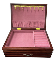 Jewelry Box Wood Floral Fabric Top Velvet Interior Multi Compartment Storage Vtg