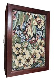 Jewelry Box Wood Floral Fabric Top Velvet Interior Multi Compartment Storage Vtg