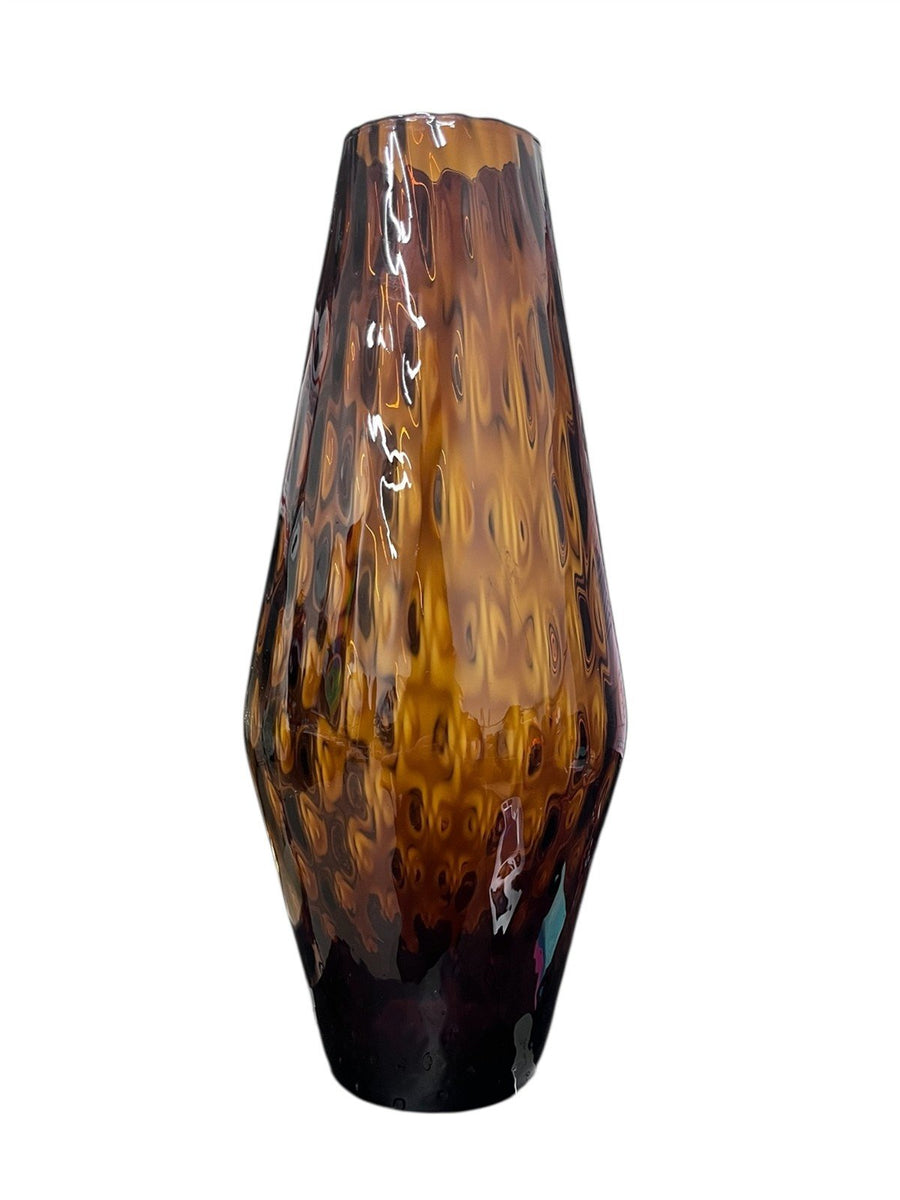 Brown Amber Tall Textured Glass Vase Unique