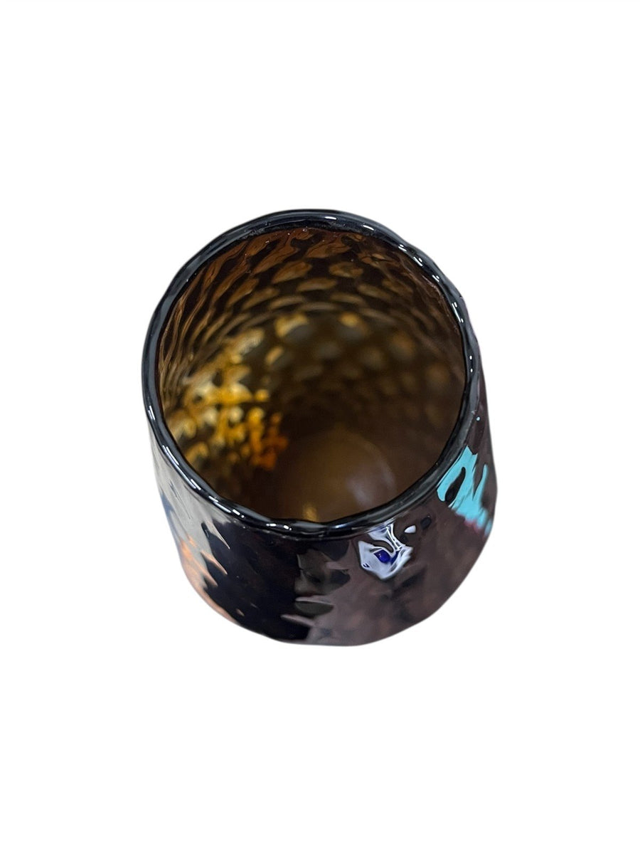 Brown Amber Tall Textured Glass Vase Unique